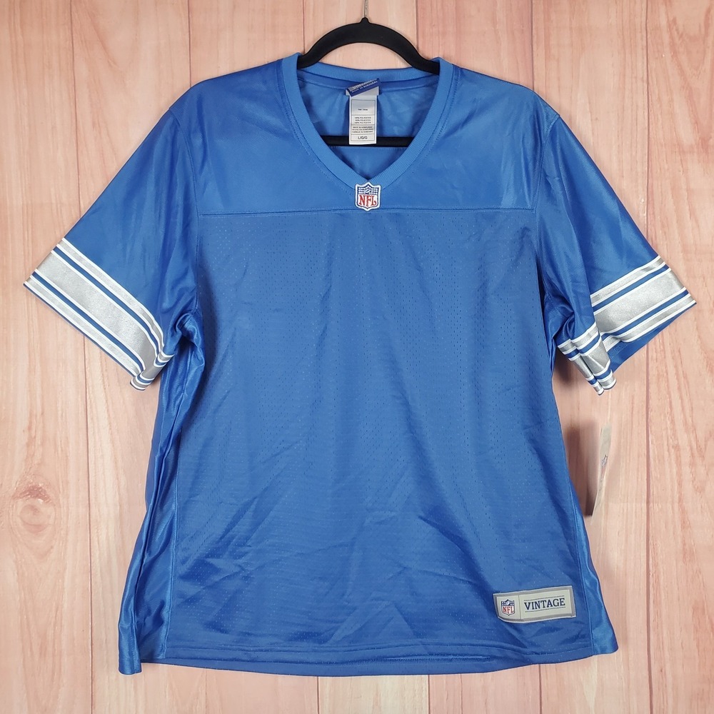 Detroit Lions Jersey Womens Large Blue Football NFL Pro Line Vintage Striped
